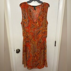 Lauren Ralph Lauren paisley blouson dress orange chiffon boho women’s size 20W